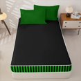 thumbnail image 4 of Castle Fairy Hippie Vertical Line Zipper Twin Comforter Sets with Fitted Sheet and 2 Pillowcases,Tribal Linear Pattern Zipper Bedding Set,Bright Green Black,Reversible, 4 of 7