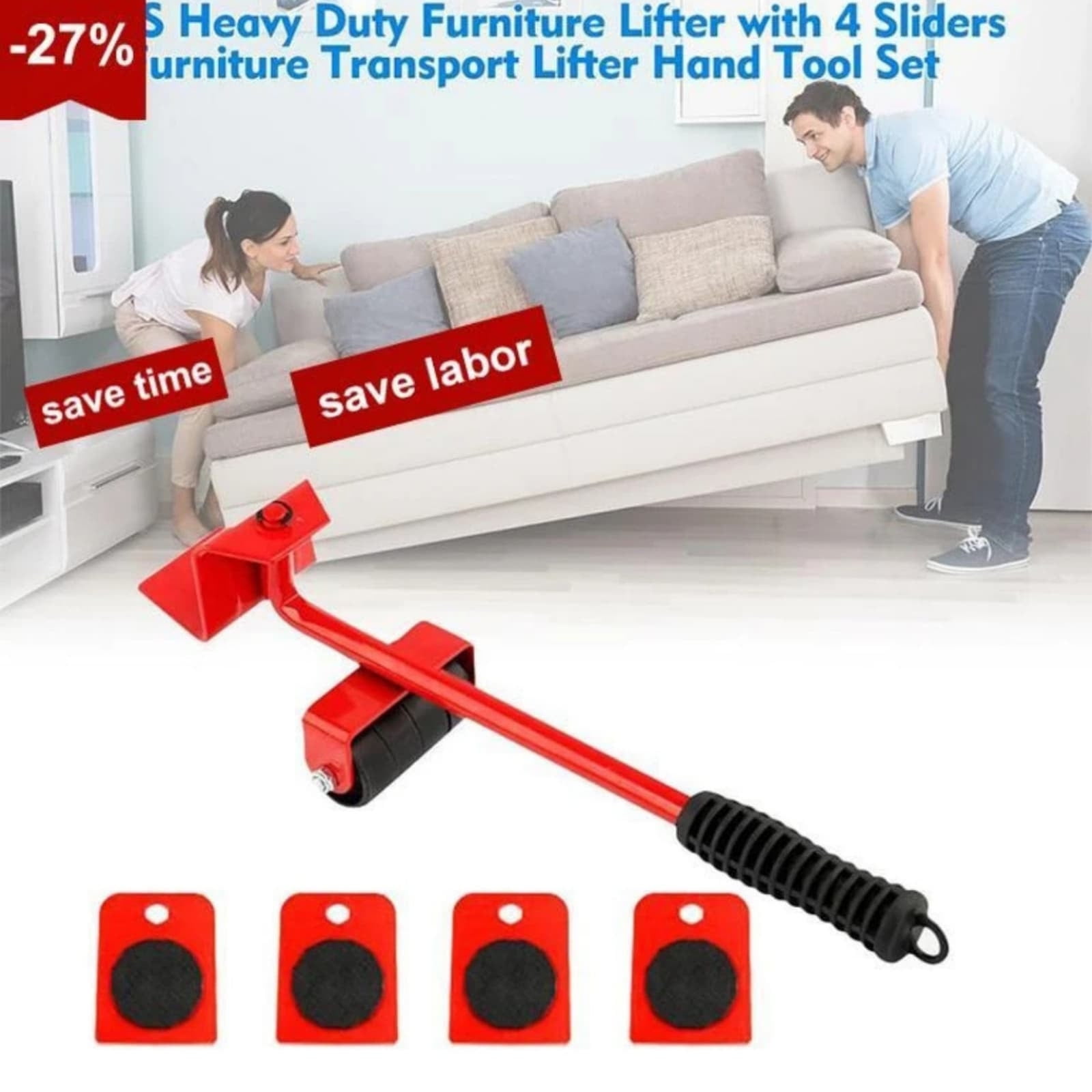 2026 New Furniture Lift Mover Tool Set, Upgrade Furniture Movers Sliders Furniture Lifter Tool, Furniture Movers with Adjustable Height Lifting Tool Lever & 4 Wheels, Mover Dolly Sliders Tool