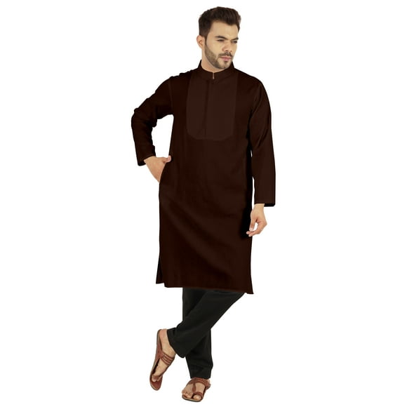 Atasi Ensemble Kurta-Pyjama Indien Uni pour Hommes Col Mandarin Kurta Décontracté Longue Tenue
