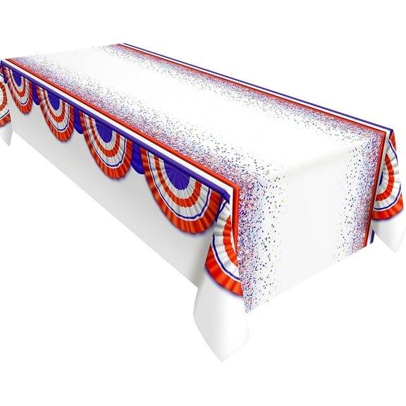 Cheerland 9x5 Ft Fabric Patriotic Tablecloth in Red, White, and Blue