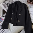 thumbnail image 2 of Gyexs Cropped Trench Coat for Women Pluss Size Lightweight Solid Long Sleeve Blazer Jackets Business Casual Fall Winter Tops, Black, Size M, 2 of 7