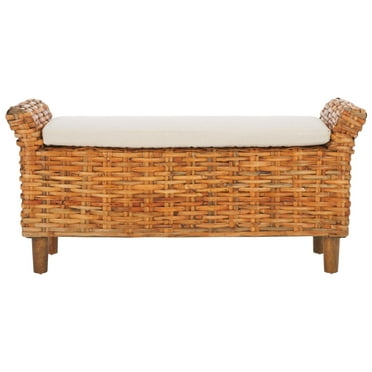 Safavieh Palermo Wood and Rattan Bench in White / Natural