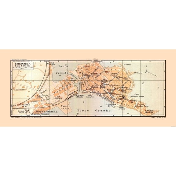 Historic Map - Syracuse Italy - Baedeker 1880 - Vintage Wall Art