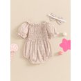 thumbnail image 4 of Bagilaanoe Newborn Baby Girl Summer Rompers Plaid Short Sleeve Off Shoulder Bodysuits + Headband 3M 6M 12M 18M Infant One Piece Jumpsuit, 4 of 7