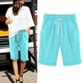 thumbnail image 2 of Women Summer Pants Plus Size High Waisted Shorts Lacing Beach Workout Pocket Five Point Pants, 2 of 2
