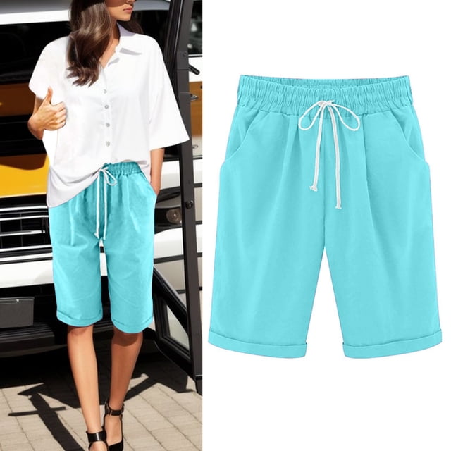 WILLBEST Pantalones Casuales de Talla Grande para Mujer, de Cintura Alta, con Cordones, para Playa, para Hacer Ejercicio, con Bolsillo, para Verano, Estilo Fitness Grande