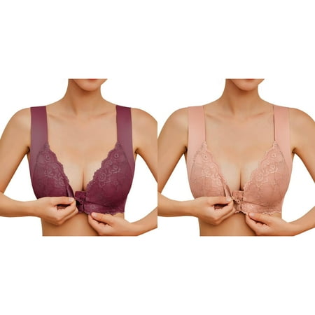 Rinsvye 2 Pcs Womens No Steel Ring Women Bras Wireless Front Closure French Womens Front Close Womens Wireless Bra T Back Plus Woman s Sports Bra Size Seamless Unlined Bra for Large Bust