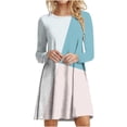 thumbnail image 1 of Robes d'Automne pour Femmes Col Rond Bloc de Couleur Robe à Manches Longues Décontractée Ample Tunique Évasée Mini Robes, 1 of 5