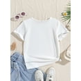 thumbnail image 2 of Girls' Smiling Face Printed T-Shirt - Classic Round Neck, Short Sleeve, Comfortable Fashion Top for Spring and Summer, Casual Daily Wear, 2 of 6