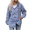 thumbnail image 3 of DDAPJ pyju Womens Shacket Jacket Lightweight Drawstring Plaid Hoodies Button Down Hooded Shirt Jackets Fall Fashion Outerwear Blue S, 3 of 7