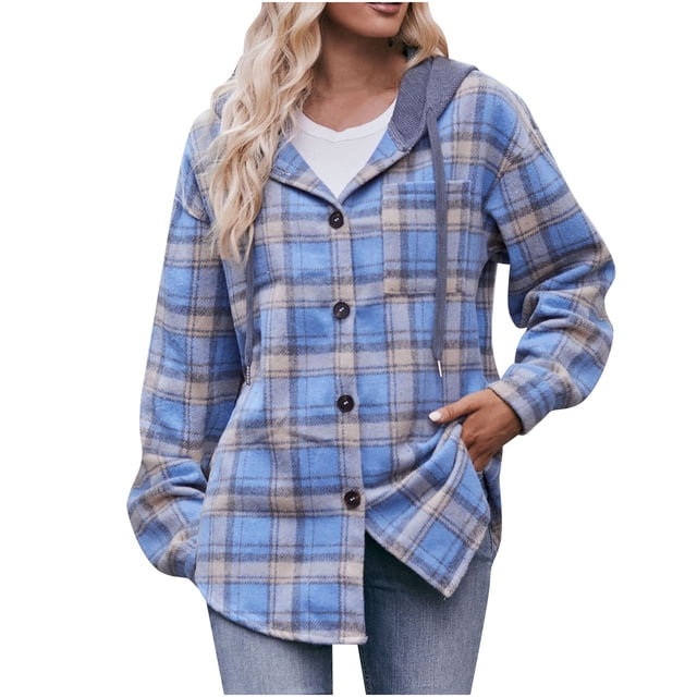 Pompotops Veste à Capuche Ample à Carreaux Imprimée pour Femme Liquidation
