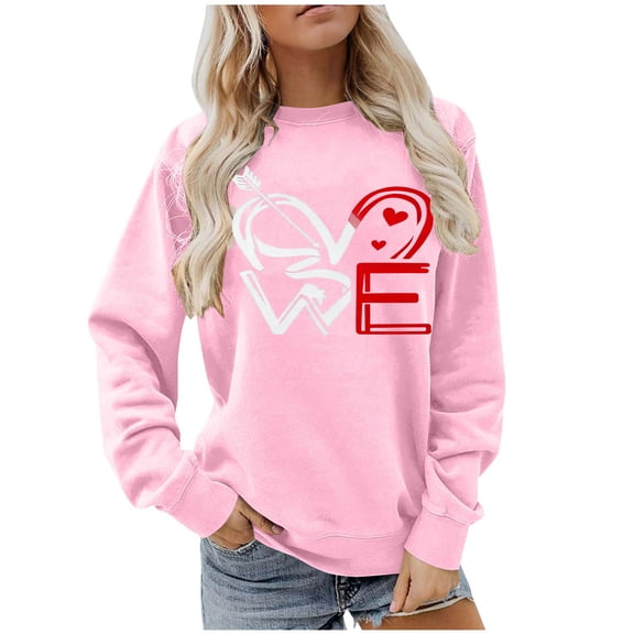 Yteetum Valentine's Day Sweatshirts for Women Oversized Crewneck Valentines Heart Graphic Print Sweatshirt Womens Casual Plus Size Round Neck Loose Comfy Sweatshirt Fall Spring Clothes Valentine Gift