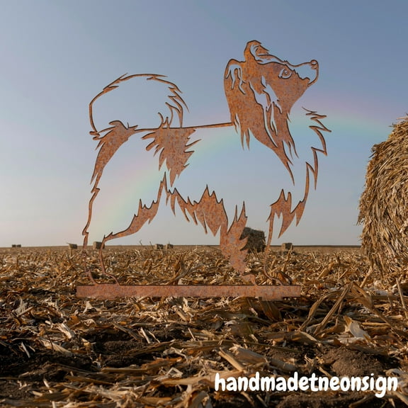 Handmadetneonsign Papillon Dog Rusty Metal Stake, Papillon Memorial Stake, Pet Grave Marker, Dog Stake 72414