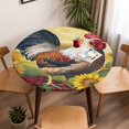 thumbnail image 5 of Rooster Sunflower Berry Elastic Fitted Round Table Cover White Red Plaid Waterproof Outdoor Tablecloth for Holiday Party, Picnic, Patio & Dining Fits Tables Up to 45"-54", 5 of 8