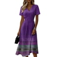 thumbnail image 2 of Minjewel Women's Floral Shift Dress with Print V-Neck - Short Sleeve Summer Dress, Loose Flowy Beach Party Outfit, Comfy Vacation Mini Dress,Purple,S, 2 of 6