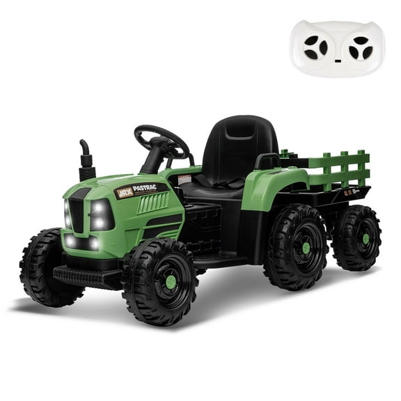 24V Kids Ride On Tractor with Trailer, 400W Dual Motor Powered Electric Car Toy with Remote Control, 3 Speed Adjustable, Bluetooth, USB/MP3, LED, 6 Wheer Ride On Car for Kids Boys Girls, Green