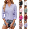 thumbnail image 2 of Tops Camisa de manga 3/4 con cuello en V Blusas casuales elegantes con ojales plisados Tops de trabajo Blusas Camisas Henley 2024, 2 of 4