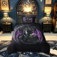 thumbnail image 3 of meiyoeat Romantic Gothic Dragon Twin Duvet Cover for Boys, Purple Rose Floral Animal Twin Bedding, Dark Plum, Black Reversible, 2pcs, 1 Duvet Cover and 1 Pillowcase, 3 of 6