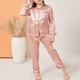thumbnail image 3 of Owordtank Satin Pajama Set for Women Silk Button Down Long Sleeve Sleepwear Sets Nightwear 2 Piece Lounge Pjs, 3 of 8