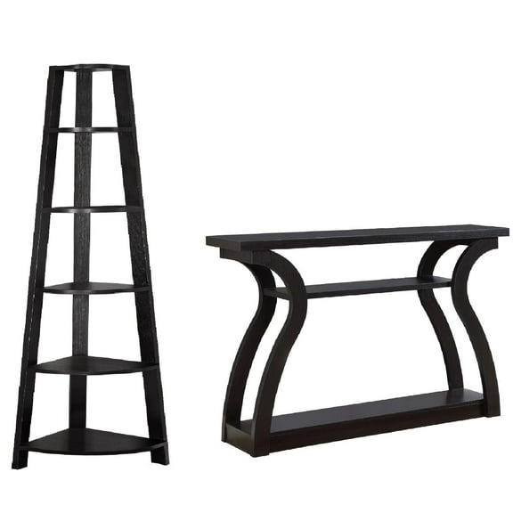 Monarch Specialties Corner Bookcase, with Console Table - Sleek and Modern Accent Table - Cappuccino