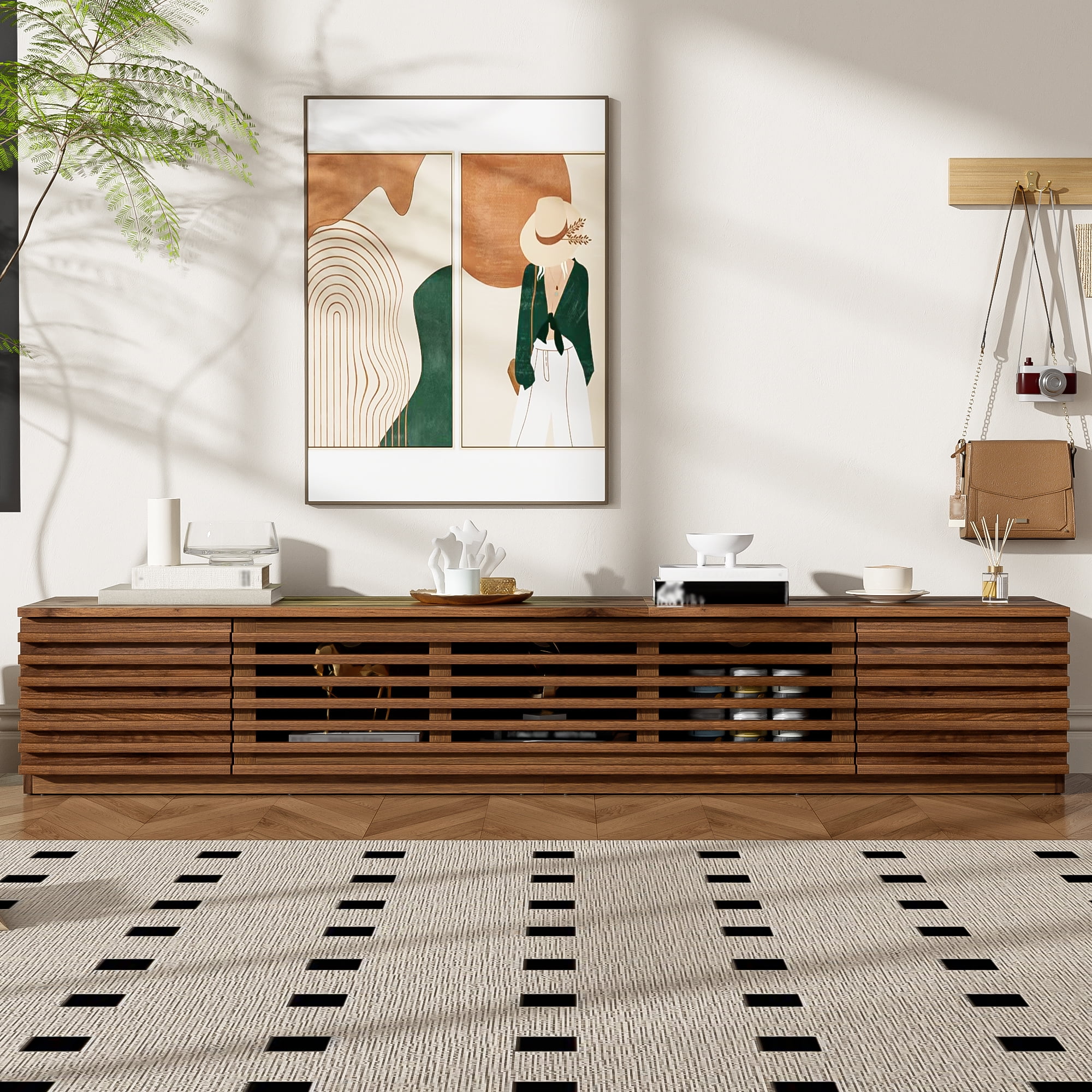 70 inch TV Stand, Modern Entertainment Center & Media Console for TVs up to 80", Walnut