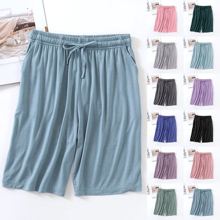 Antinious Womens Casual Solid High Waist Pockets Short Sleep Pants Holiday!Womens Pajama Pants Women Home Trousers Purple XL