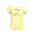 thumbnail image 6 of Women's Square Neck Bow Blouse - Puff Sleeve Casual Top with Tie Front Detail, Lightweight Summer Shirt for Date & Daily Wear Yellow L, 6 of 6