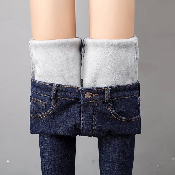 Pantalones vaqueros térmicos para mujer, Jeans elásticos de felpa, cálidos, ajustados, gruesos, de lana, largos, estilo Retro, invierno, 2023