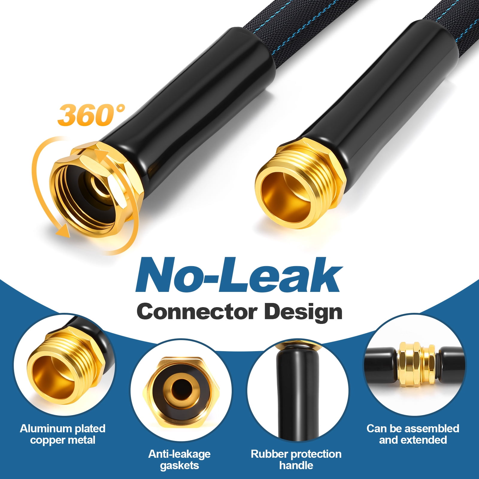 Lighter Garden Hose 50ft, Non-retractable, Aluminum-plated Copper Leak-Proof Metal Interface Design, no Knots, Portable, Wear-resistant, Sturdy, more Flexible, 3/4GHT, Hose for Yard, Garden, Outdoor