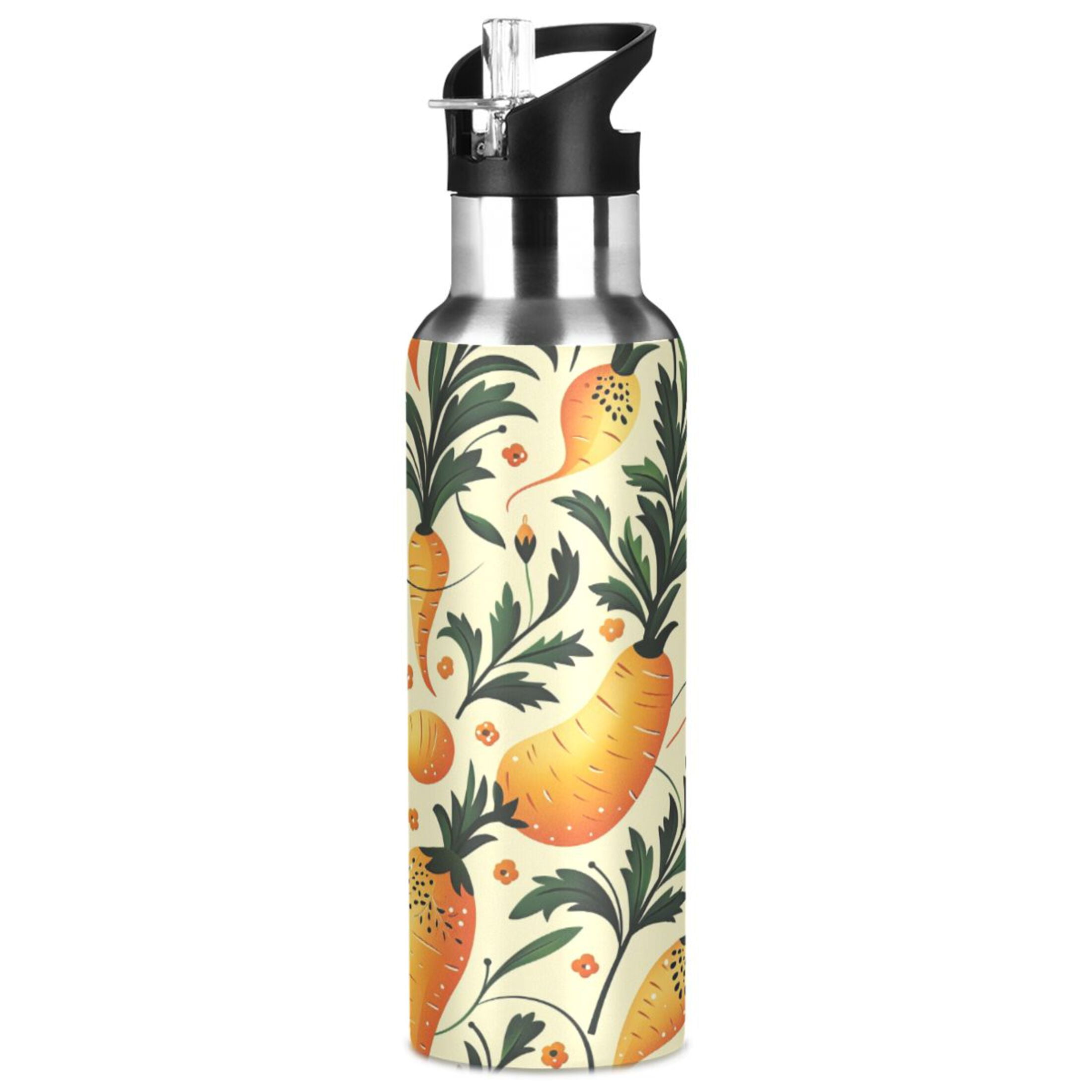 Water Bottles 20oz Straw Lid Wide Mouth Stainless Steel for School Sport Travel Parsnip Folk Art