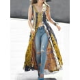 thumbnail image 3 of Vestido sexy con escote en V profundo para mujer, vestido maxi con abertura alta y estampado floral étnico, sin mangas, para fiesta de primavera, 3 of 4