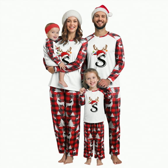 mgoYE Family Christmas Pjs Matching Sets Family Christmas Pajamas Matching Sets Fashion Cute Alphabet Xmas Pjs Sets Couples Matching Holiday Sleepwear