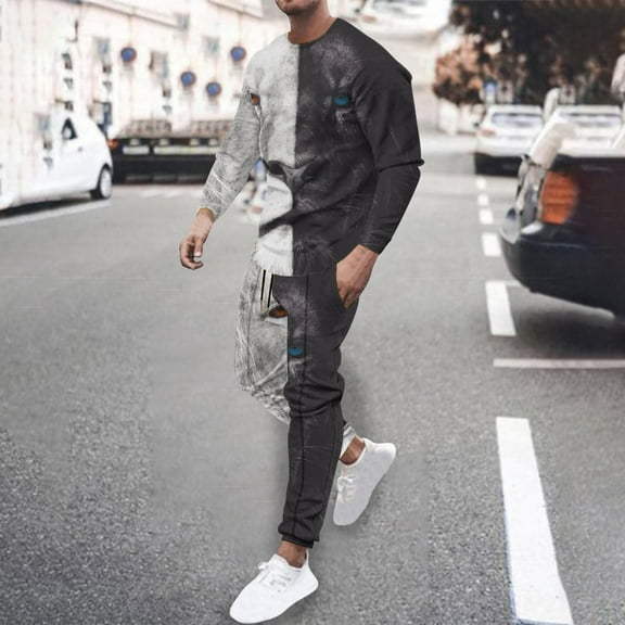 Wavsuf Sweatsuits 2pcs Sets Mens Jogger Set Long New Motion Shirt Sweatshirt and Sweatpants White Size 2XL