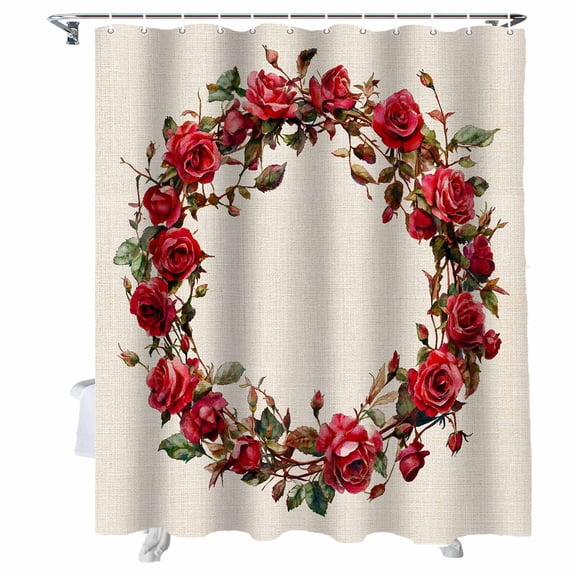 Shower Curtains Red Rose Wreath Bath Curtain Retro Style Waterproof Bathroom Shower Curtain Set with Hooks Decoration 36 x 72 Inches