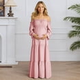 thumbnail image 5 of Gyujnb Lightweight Flowy Boho Maternity Tiered Maxi Dress Off Shoulder Ruffle Neck Long Bubble Flare Sleeve Smocked High Waist Elegant Gown for Pregnancy Photoshoot,S, 5 of 9