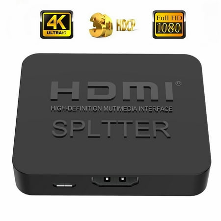 - HDMI Splitter 1 In 2 Out, 4K HDMI Splitter HDMI Switcher Mini 1x2 Port HDMI Splitter Support 4K 3D Full Ultra HD 1080P for TV DVD PS3/4 Xbox Monitor Blu ray (1 Source onto 2 Display Simultaneously)