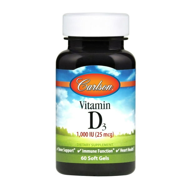 Vitamin D3 1,000 IU (25 mcg) Carlson Laboratories 60 Softgel Walmart