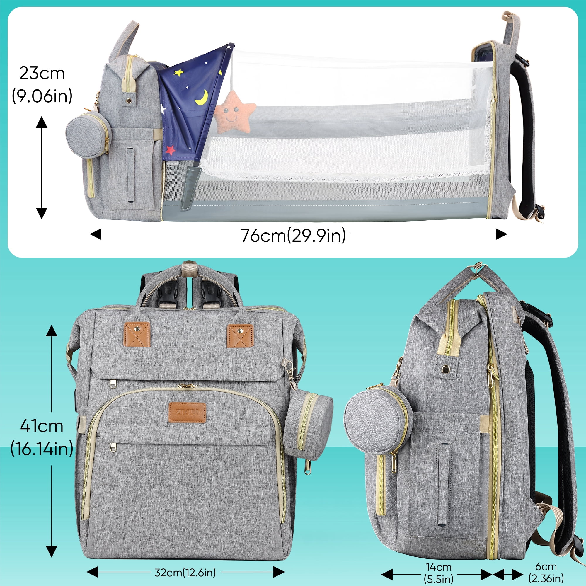 Baby Diaper Bag Backpack,Baby Shower Gifts, Multifunctional Travel Diaper Bag, Gifts for Mom with Portable Diaper Pad,Gray
