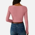 thumbnail image 4 of WTOBBY Women's Solid Color U-Neck Pullover Long Sleeve Slim Fit Top, Casual Layering Tee with Button Accent, Comfort Stretch Fabric for Base Wear,Pink L, 4 of 6