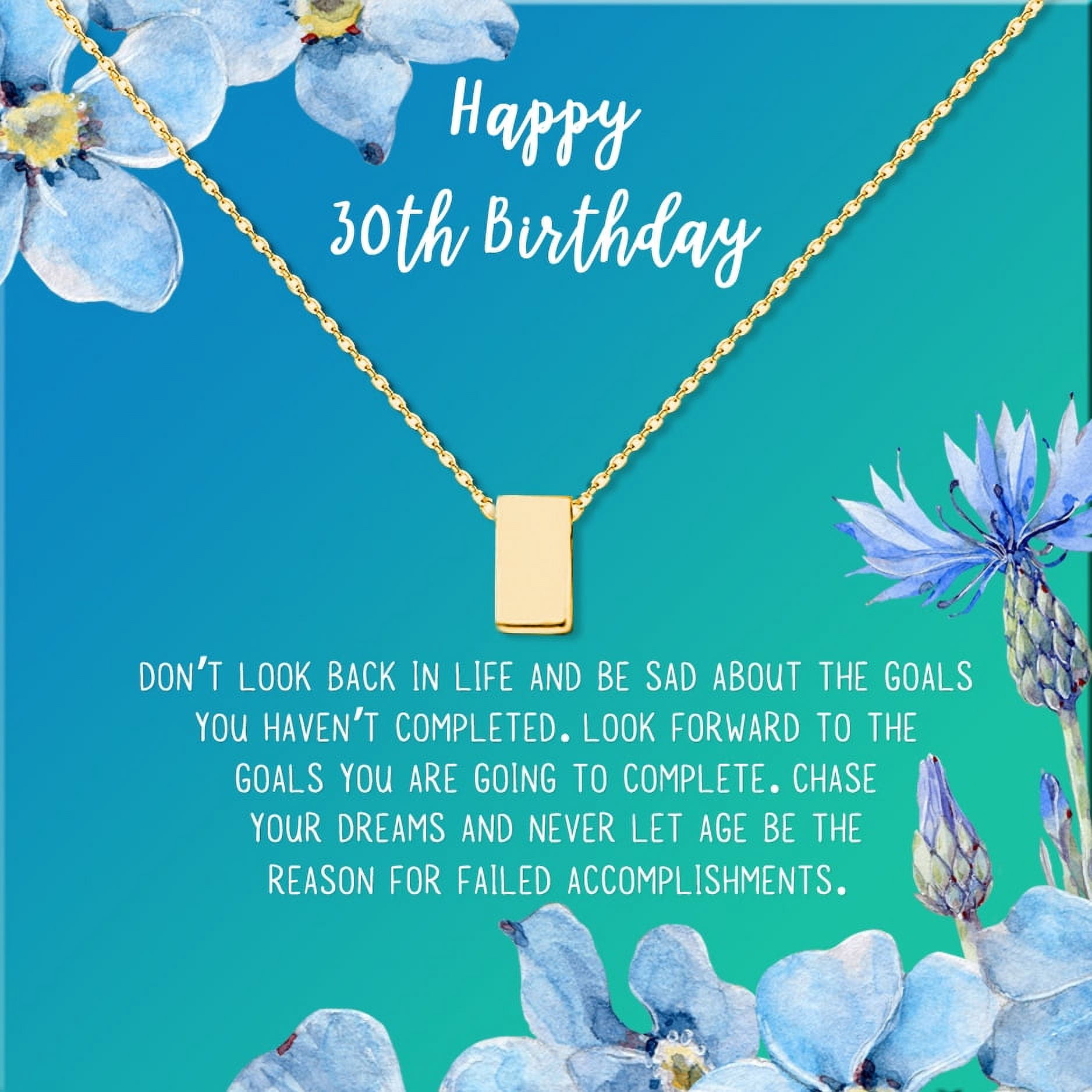 Anavia Happy 30st Birthday Gifts Stainless Steel Fashion Necklace Birthday Card Jewelry Gift for Her, Birthday Gift for Wife-[Gold Cube, Bright Blue Gift Card]