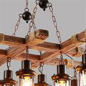 DENEST 8 Lights Rustic Country Chandelier Wood Fixture Pendant Industrial Cafe Bar 110V