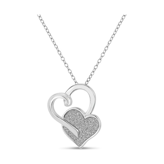 Sterling Silver Double Glitter Heart Pendant Necklace, 18"