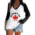 thumbnail image 1 of MHFRRA Camiseta de Manga Larga con Cuello En V y Estampado de La Bandera de Canadá para Mujer Negro, 1 of 4