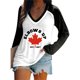 thumbnail image 1 of MHFRRA Camiseta de Manga Larga con Cuello En V y Estampado de La Bandera de Canadá para Mujer Negro, 1 of 4