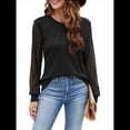 thumbnail image 2 of Blusas de Punto Gofre para Mujer, Blusas Elegantes Informales de Negocios, Camisas de Trabajo de Larga con Encaje, Ropa de Otoño. Negro L, 2 of 10