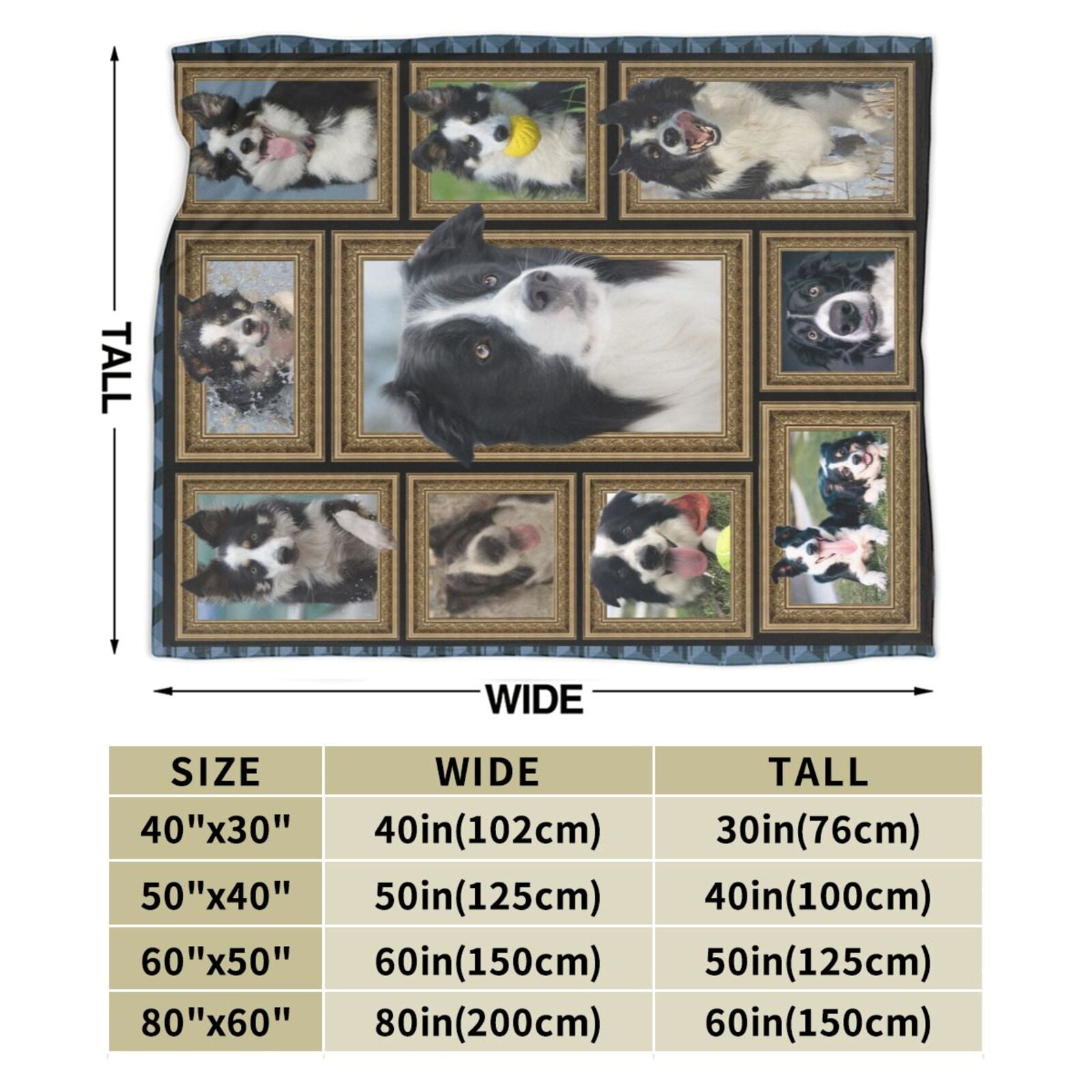 Wijzvio Border Collie Throw Blanket Soft Fuzzy Fleece Blanket For Couch Bed Living Room Decoration 60"X50"