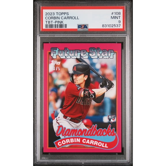 Collectible PSA 10 GEM-MT Corbin Carroll 2023 Topps Throwback #108 Rookie Card Pink SP #/5