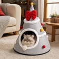 thumbnail image 4 of Christmas Tree Cat Bed with Bow - Winter Warm House for Cats, Soft Enclosed Sleeping House with Removable Cushion Non-Slip Base, 4 of 7