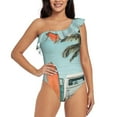 thumbnail image 2 of Picia Vintage Surf Van Beach Pattern Women's One Piece Swimsuits,One Shoulder Swimwear Asymmetric ,Ruffle Monokinis Bathing Suits,High Waisted Flattering Bathing Suits-Large, 2 of 8
