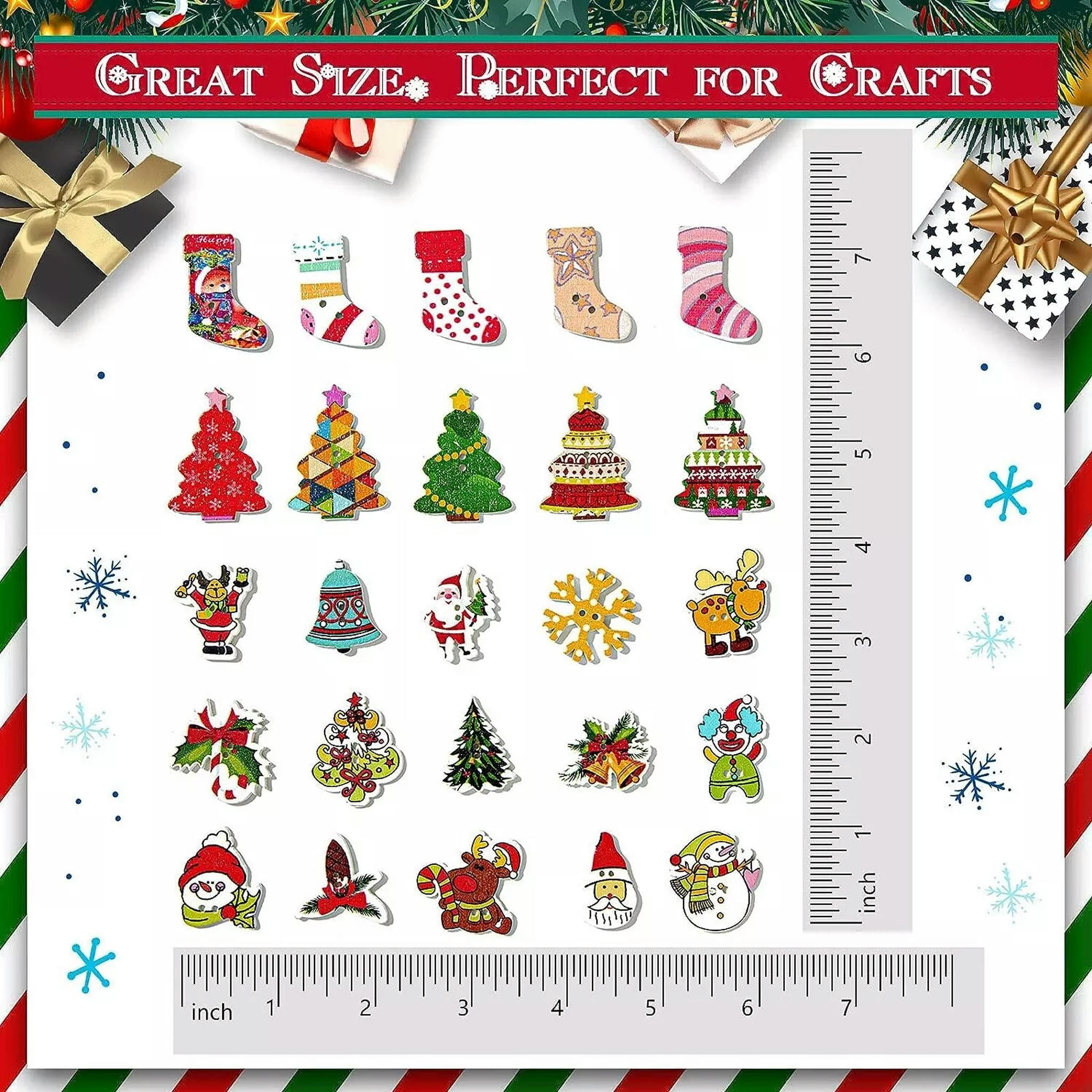 U8MO Christmas Buttons Set Wood 2 Hole Jewelry Making Craft Supplies Bulk 200pcs